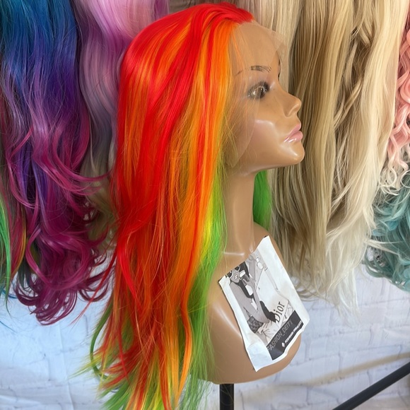 ✨24” 🌈 RAINBOW COLORFUL STRAIGHT LACE FRONT WIG *NEW - Picture 5 of 14